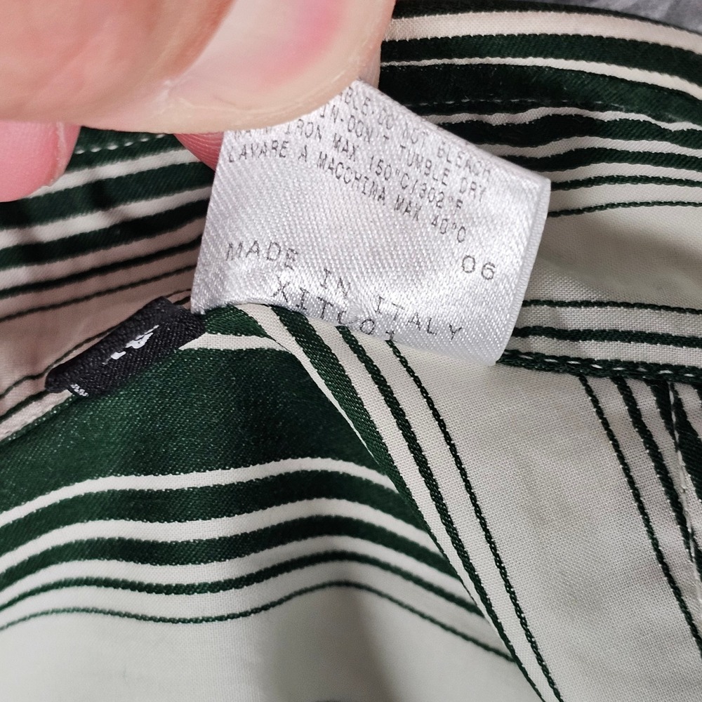 Gucci Button Down Men 16 Green White Striped Long Sleeve Cotton Dress Shirt 41 - Picture 4 of 9